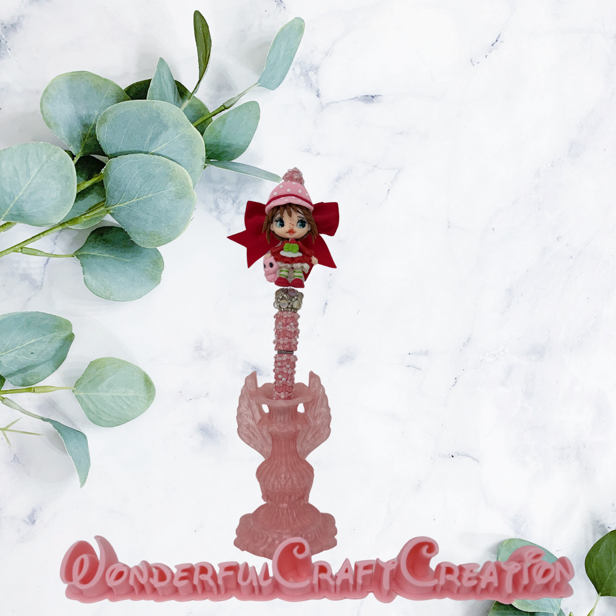 Clay doll beaded pen strawberry Short Cake